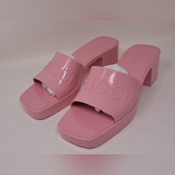 Gucci Women's Jelly Platform Sandals Slides Wild Rose Pink Rubber Size 36 / 6 US - Picture 12 of 16
